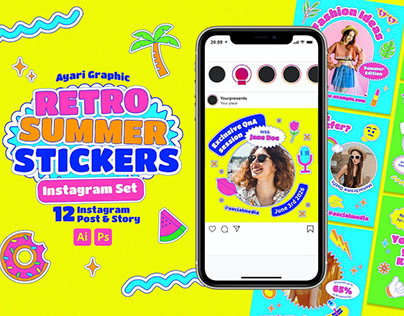 Retro Summer Stickers Instagram Set