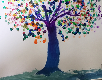 How to draw a rainbow tree ll cotton swabs painting