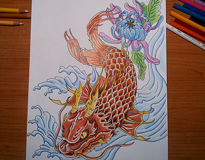 Dragon Koi Drawing
