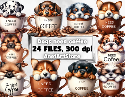 Dogs need coffee clipart