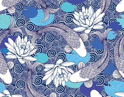 Koi Carp and Water lilies Pattern