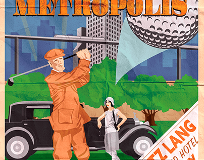 Golf in Metropollis vintage poster style