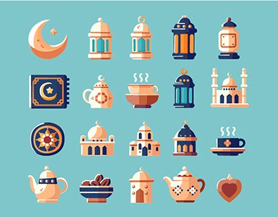 Ramadan Islamic Celebration Icon Set Illustration