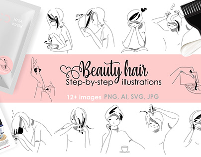 Beauty Hair Tutorial illustrations