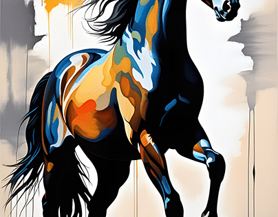 Oil portrait of horse standing on two legs Ai Art