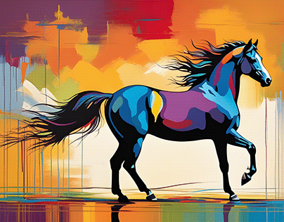 Colorful horse oil painting style