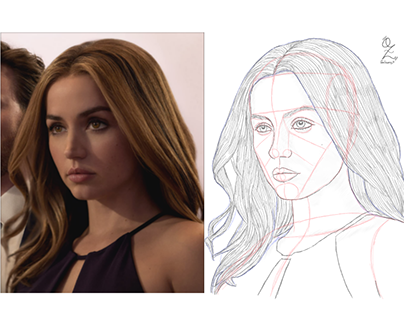 Ana de Armas Portrait Sketch Study by Oz Galeano