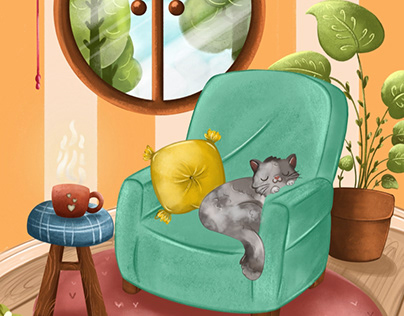 Sleepy cat illustration