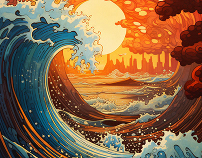 Waves paper art made with ai
