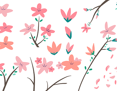 봄에 어울리는 분홍색 벚꽃 손그림 일러스트