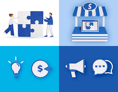 Website paper illustrations and icons set