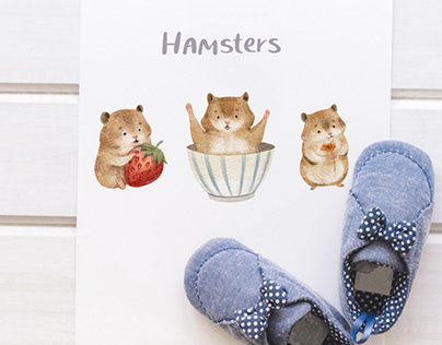 Watercolor cute hamsters