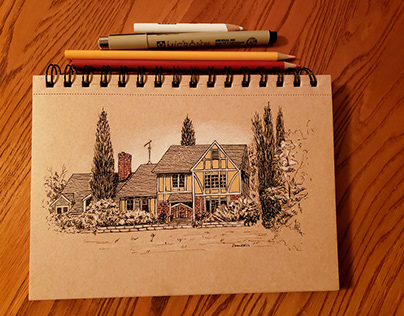 Canadian House - mixed media drawing