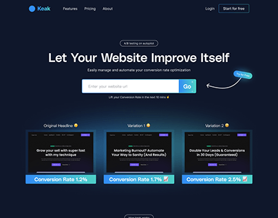 Redesign keak website landing page