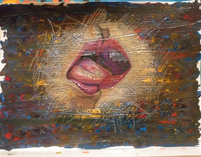 Abstração do beijo - acrílica e lápis sobre papel 180