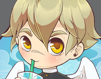 Little angel drinking tea