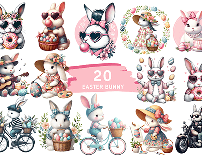 Easter Bunny Bundle - 20 PNG - 4000x4000px