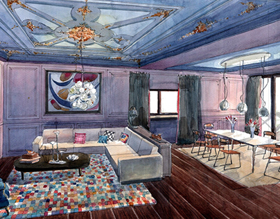 Home Interior Watercolor Visualization