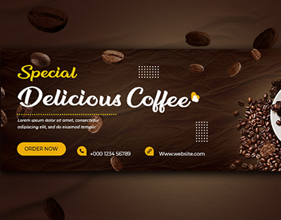 Delicious Coffee Facebook cover banner design.