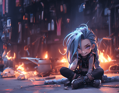 Arcane Jinx Wallpaper with Psd + AI