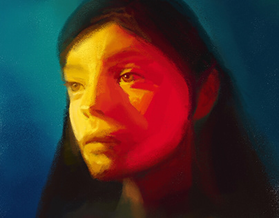 Girl under yellow and red light