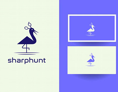 Sharphunt hunting heron logo with scissors. Egret logo