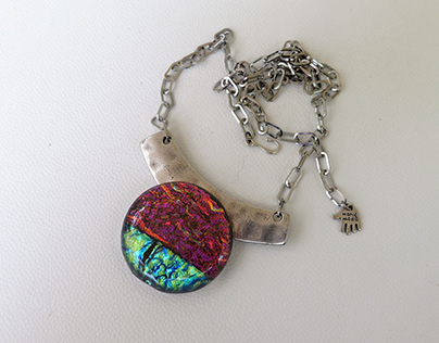 Dichroic glass Sea Sunset pendant statement necklace