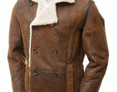Men Double Breasted Sheepskin Shearling Leather Peacoat