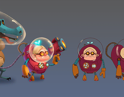 Character Design - The old lady and her buddy in space