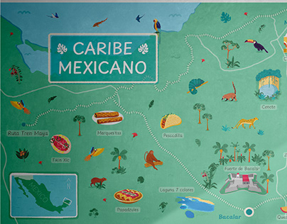 Illustrated map on Cancun