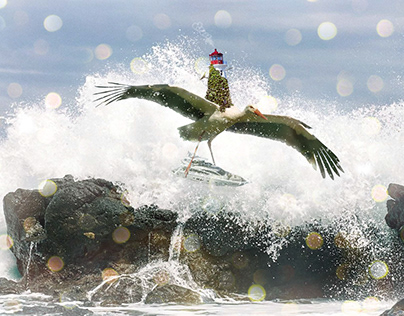 Stork-rescuer. photomanipulation