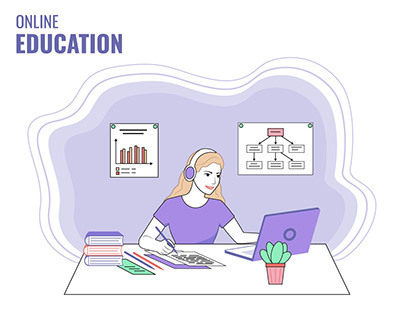Lending page for online education vector illustration