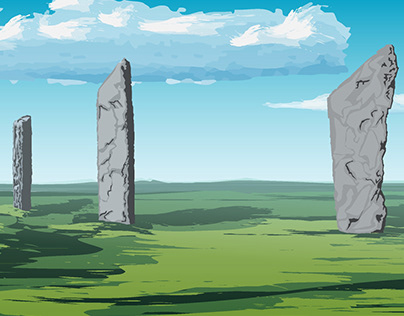 Orkney standing stones postcard illustrations