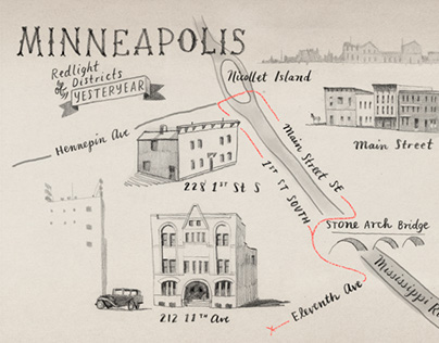 Hand Drawn Map - Red Light Districts of Yesteryear
