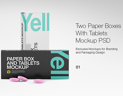 Paper Boxes With Tablets Mockup
