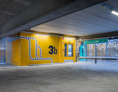 Colorful wayfinding for a parking house