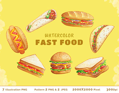 Illustration Watercolor Fast Food