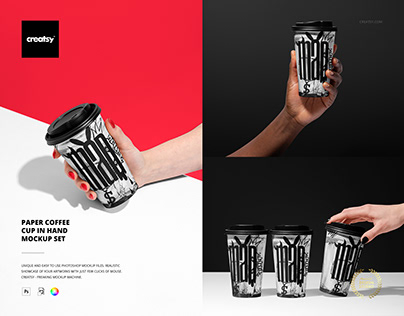 Paper Coffee Cup in Hand Mockup Set