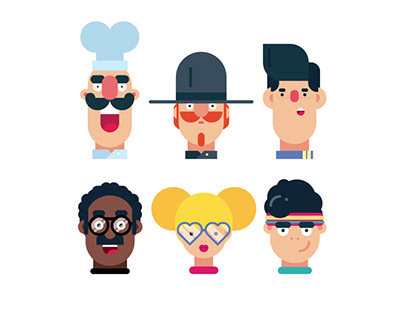 Flat Design Characters - Face illustrations