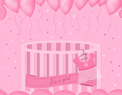 this is a girl postcard in pink tones with balloons