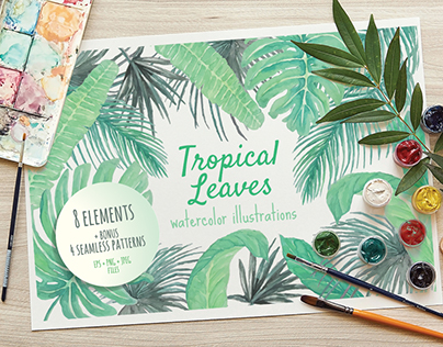 Tropical Leaves Watercolor Illustrations