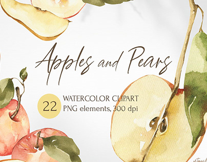 Watercolor Apples clipart. Pears png collection.