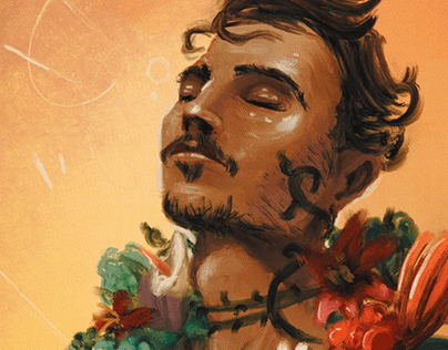 Flowered Tie - A Digital Painting Self Portrait