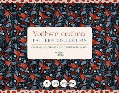 Northern Cardinal Seamless Patterns Collection