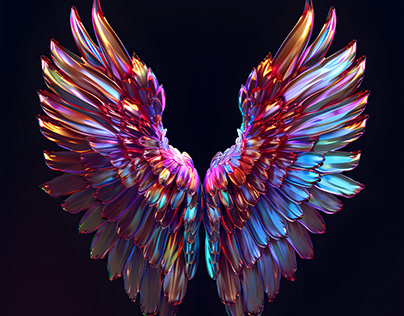 3D iridescence colorful abstract holographic wings
