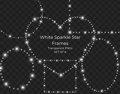 White Sparkle Star Frame Overlays PNG Set
