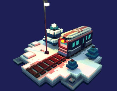 Voxel animation of train