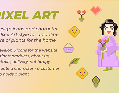 Character and icons in pixel art style