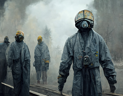 chernobyl detailed realistic people in hazmat fire