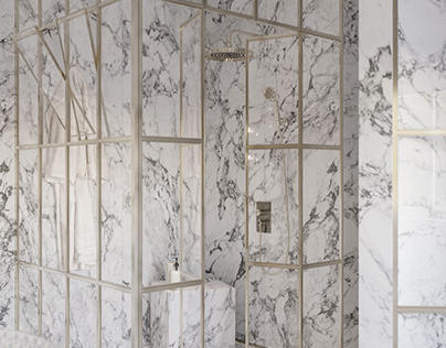 Marble and gold master bathroom